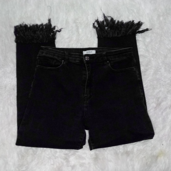 Forever 21 Black Fringe Cropped Ankle Jeans Size 28 - Picture 5 of 10